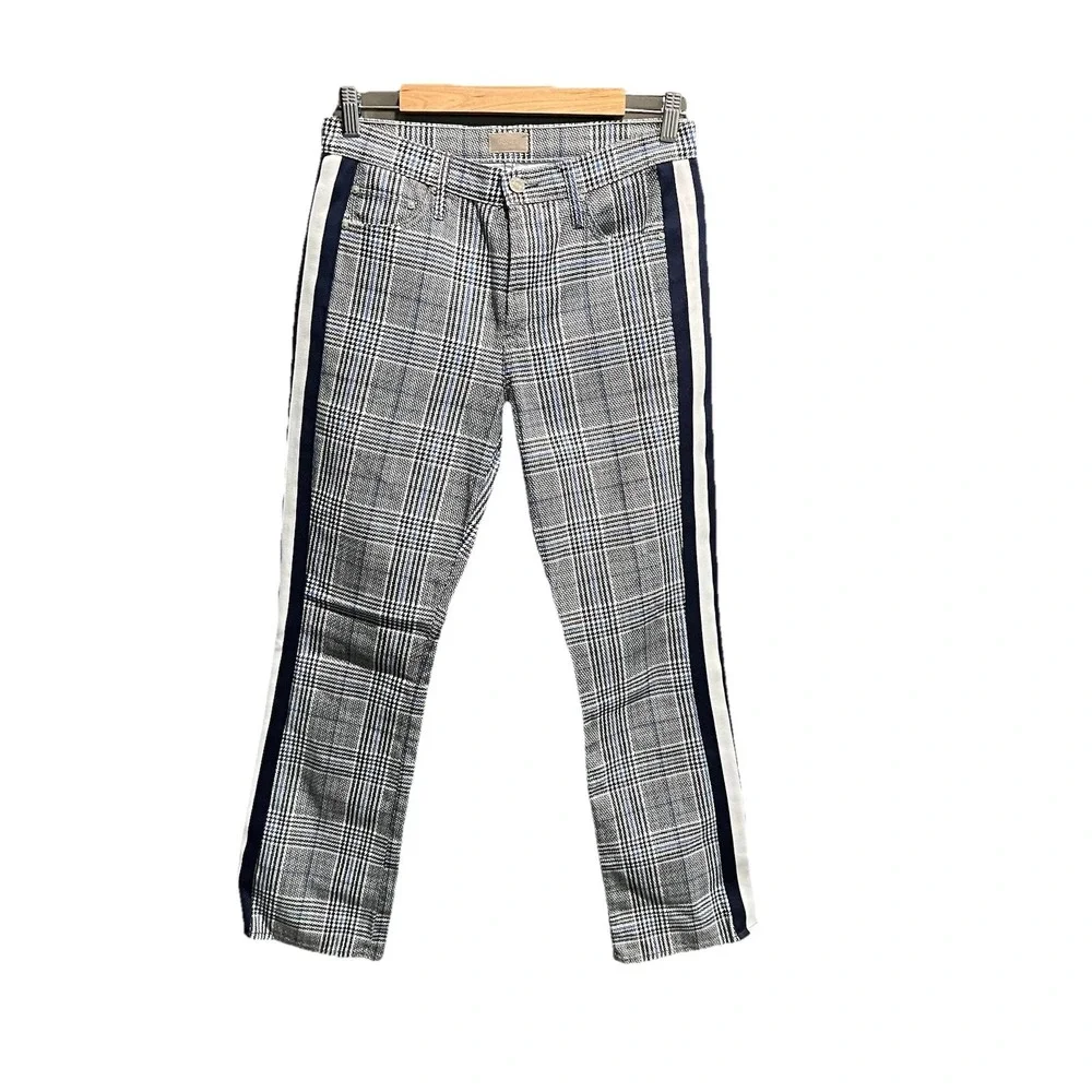 Mother Blue Gray Plaid The Insider‎ Ankle Women's Track Stripe Pants Size 28